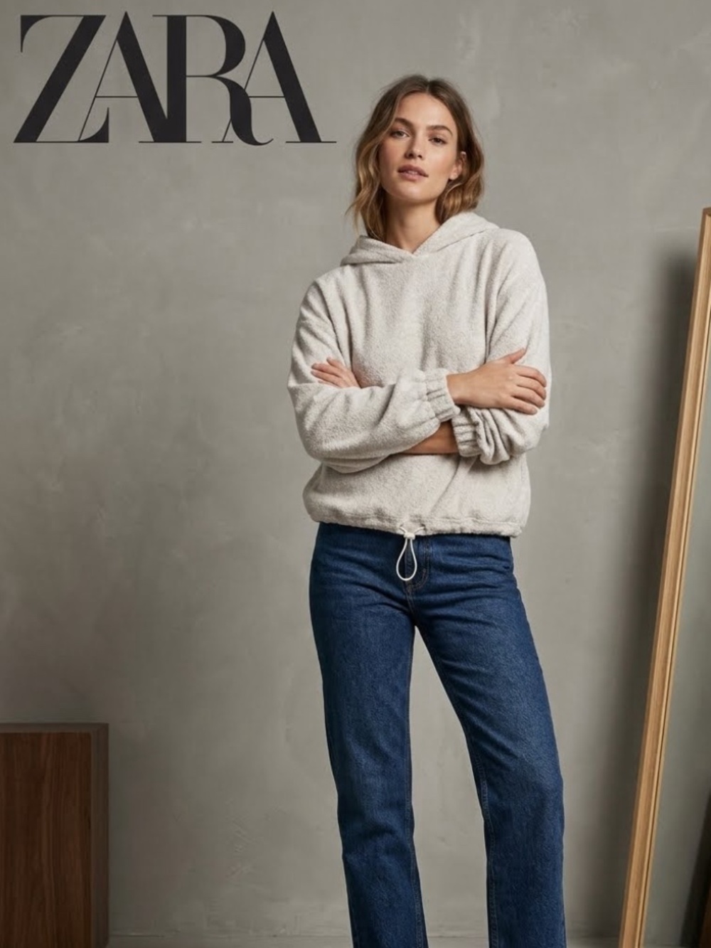 Zara Textured Knit Drawstring Hoodie